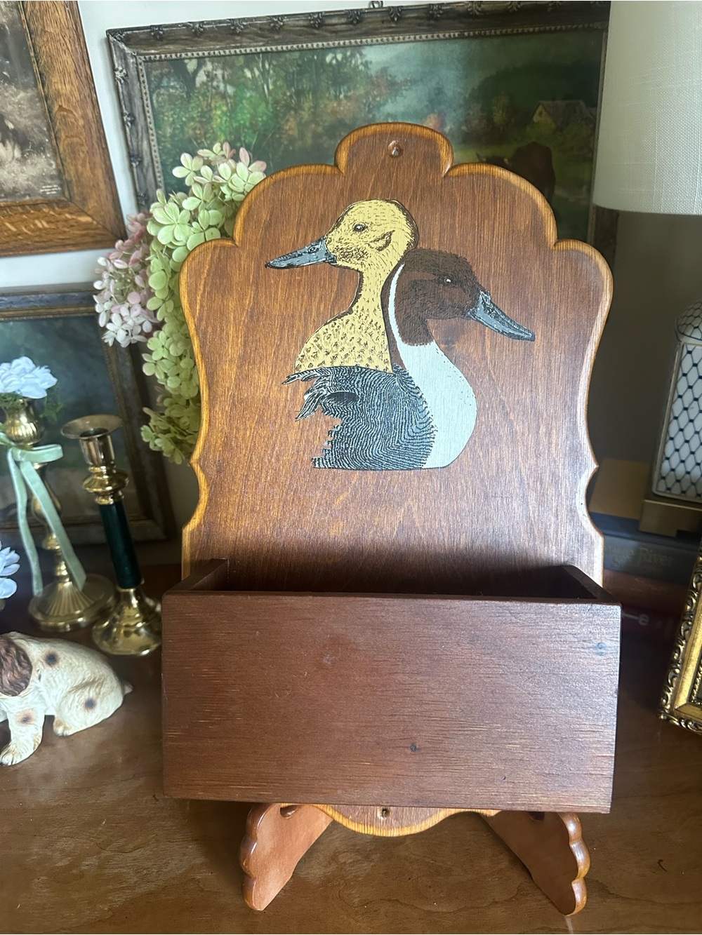 Vtg Wooden Duck Wall Mounted Mail/Key Holder
